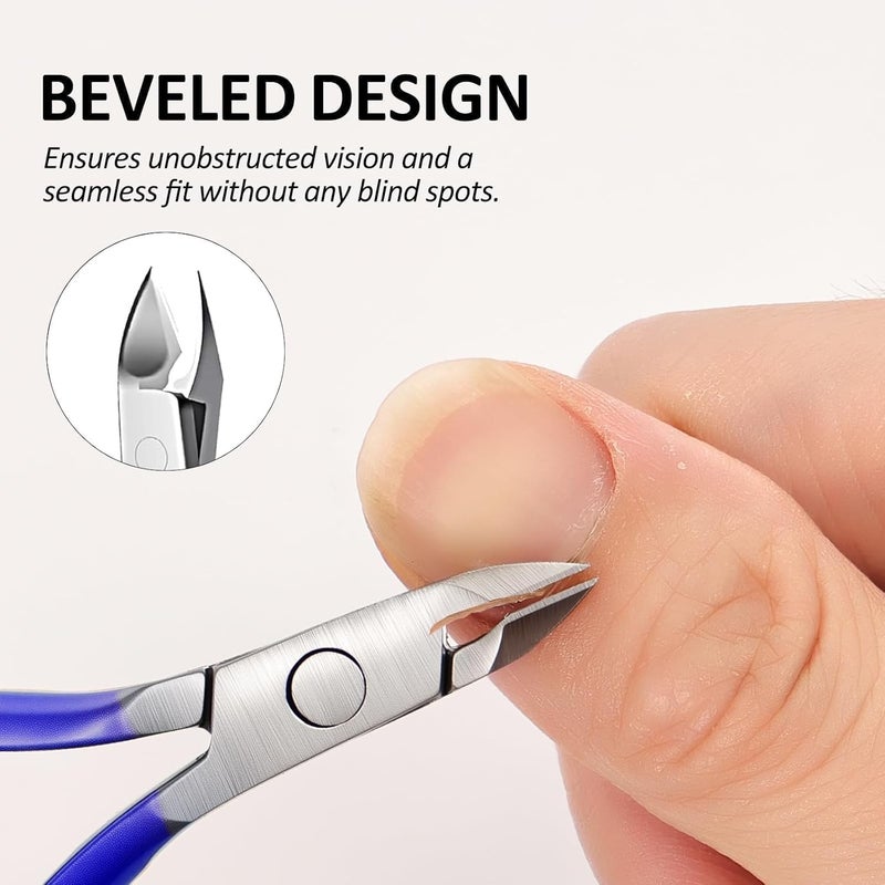 cmetta Cuticle Nipper, Polished Coated Durable Trimmer with Pusher, Nail Clipper with Fine Edge, Comfort Grip Cuticle Cutter and Remover Tool Kit for Nail Care (Blue+Pushers 1-SET) - Image 3
